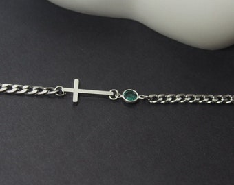 Sideways Cross  Necklace. Birthstone bracelet Jewelry.Pick Your Gemstones .Boyfriend Gift, Husband Anniversary Gift.Cross Faith Anklet