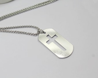 Cross Tag Necklace .Cut out Cross .Stainless Steel Jewelry Gifts, Christian Jewelry. First Communion gift. Baptism  Gift for Goddaughter,