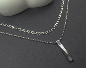 Sideway Initial necklace, Set of 2 jewelry ,Twist Bar necklace. Unisex.Sister Initial boyfriend Initial jewelry.Anniversary for wife husband