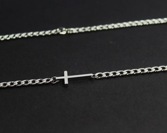 Sideways Cross Men  Necklaces, His Silver Cross necklace.Baptism Cross  jewelry.boyfriend birthday gift. Sideways silver cross gift for him.