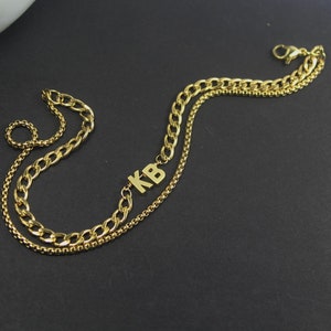 Regalo personalizado para hombres, 2 hebras inicial Pulsera de tobillo para hombres Tobillera personalizada para novio: tobillo personalizado de dos letras para él Joyería de hombre
