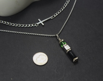 Personalized Cross Necklace, Sideways cross Jewelry. Custom Stamped  initial necklace, men's Layered cross gift,brother .boyfriend. For him