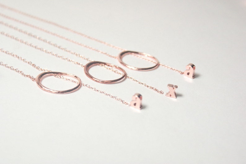 Eternity Love Necklace set,Personalized bridesmaid gift set,Letter.Initial,Name.Rose Gold Circle Charm,Pink Gold Ring Pendant,Karma Necklace