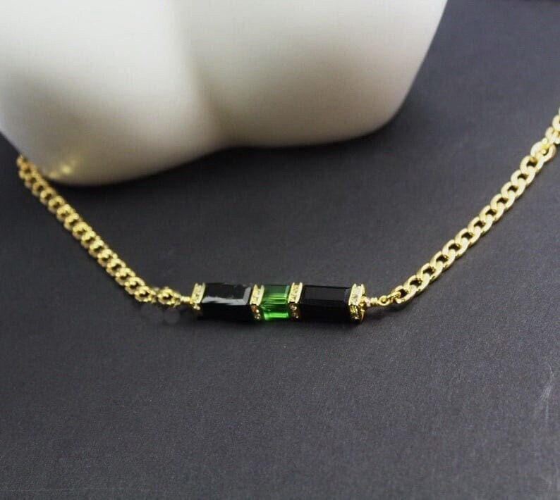 Emerald Necklace for Men. 6x6 Mm 