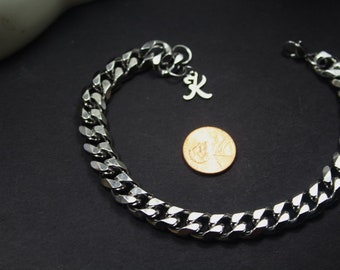 Custom 10 mm chunky  chain necklace. men initial jewelry. silver letter necklace. thick Chain. boyfriend.husband. brother,Fathers Day Gift