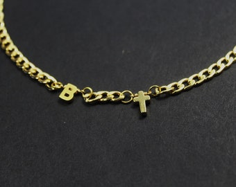 Personalized Cross men bracelet. Gold letter Men jewelry. silver initial cross bracelet. Custom Men cross gift. Baptism Christian Bracelet