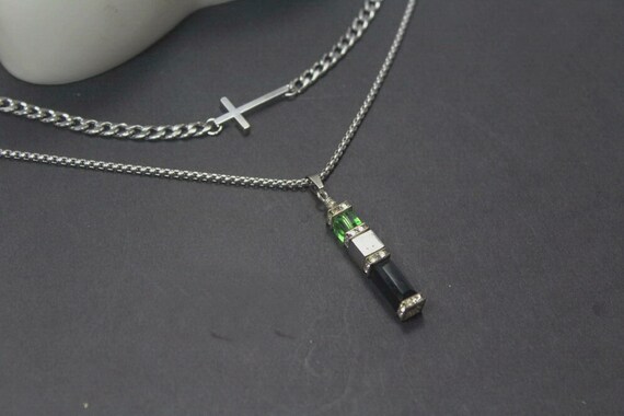 Sideways Cross Layered Necklace. Set of 2,Layering Peridot Drop Bar Jewelry.Pick Your Gemstones Boyfriend Gift, Husband Anniversary Gift