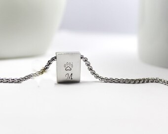 Dog Memorial Silver Jewelry .Men Loss of Pet Necklace, Custom pet initial . Dog lover dad Silver Jewelry.Pet Loss Remembrance.Dog Cat Bunny,