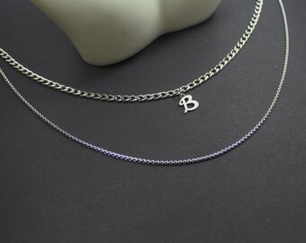 Roestvrij stalen letterketting, waterdichte initiële sieradenset, dames heren initiële sieraden. Dikke kettingsieraden. Aangepaste unisex gepersonaliseerd