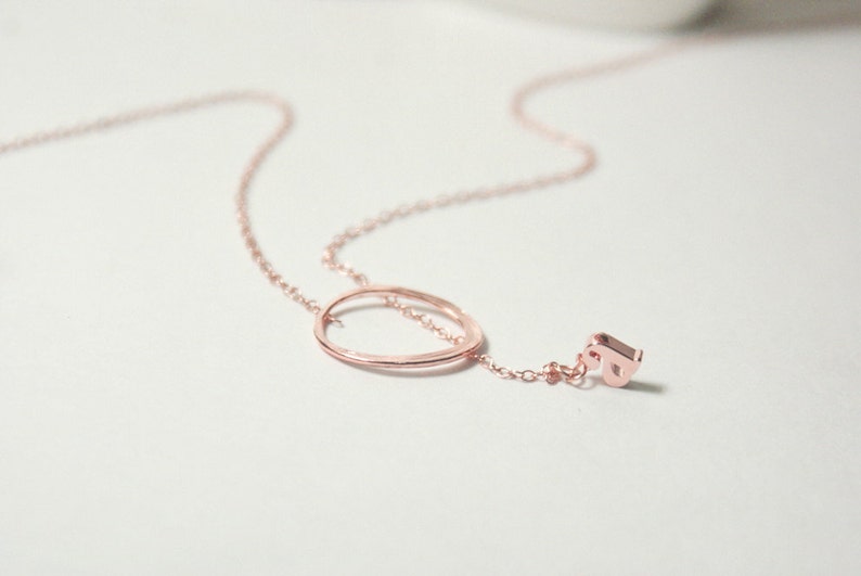 Eternity Love Necklace set,Personalized bridesmaid gift set,Letter.Initial,Name.Rose Gold Circle Charm,Pink Gold Ring Pendant,Karma Necklace