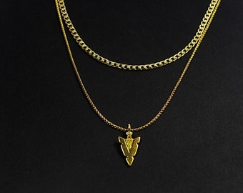 Man Arrow Necklace, Gold Spear jewelry. ,Boyfriend Gift for Him, Unisex necklace .Gold Arrowhead Charm Necklace, birthday gift ideas for him