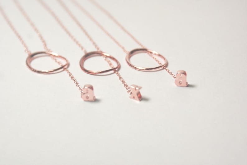Eternity Love Necklace set,Personalized bridesmaid gift set,Letter.Initial,Name.Rose Gold Circle Charm,Pink Gold Ring Pendant,Karma Necklace