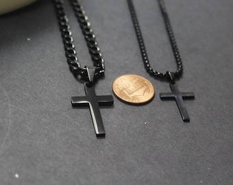 Black Cross Jewelry, Black Thick Chain.  confirmation gifts , Christian gifts.Brother Graduation Gift,husband, father day jewelry gift