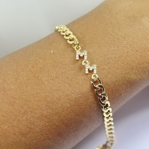 Pulseira masculina com duas letras douradas e diamantes. Colar personalizado. Monograma CZ Carta presente de cunhado. presente de pulseira com iniciais de casal. Férias nele