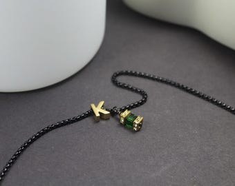 Personalized Initial Necklace with Birthstone on Stainless Steel Chain – Custom Unisex Jewelry, Elegant Meaningful Keepsake for Daily Wear