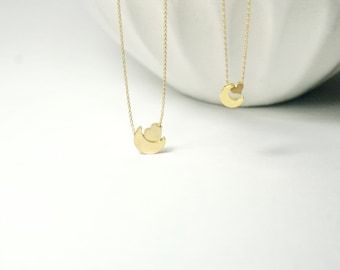 I love you to the moon and back necklace,Gold moon necklace.Mother daughter set, first day of school gift, mommy daughter matching set.