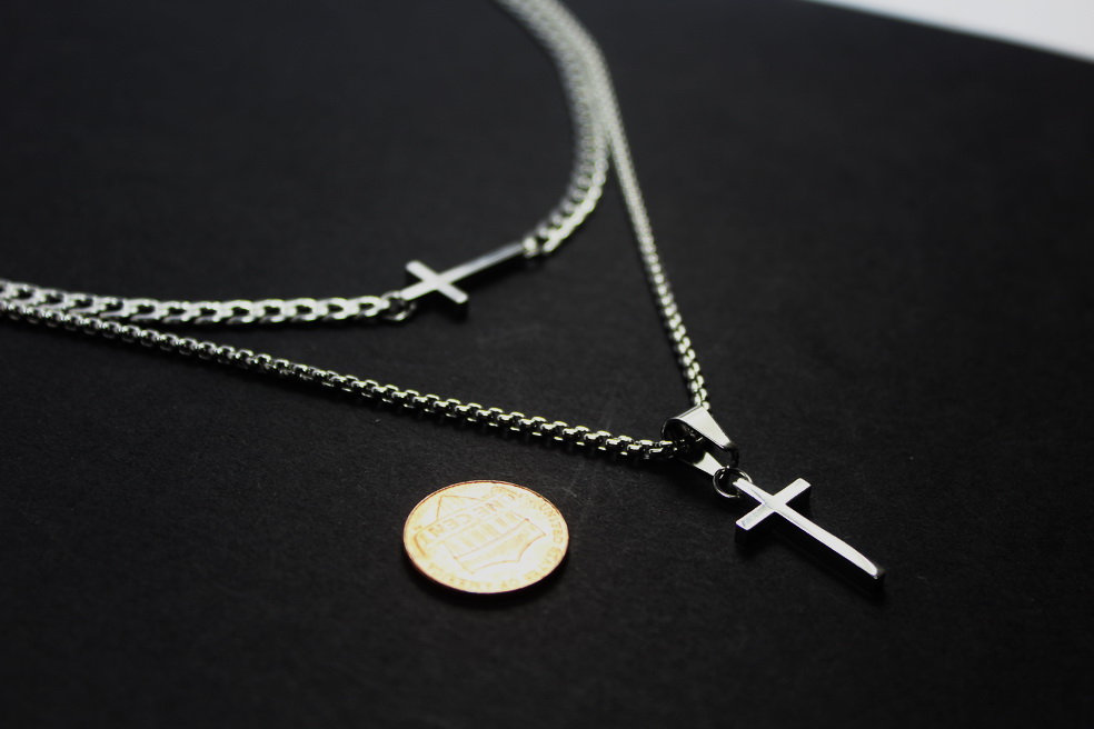 Double Cross Jewelry for Men Layered Cross Necklace,sideways Cross