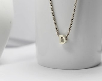 Silver Letter necklace, Unsex initial jewelry.silver ID gift ,necklace for Men and Women. Custom initial gift. Personalized Letter for him.