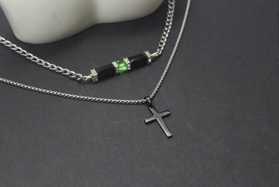 Black Enamel Cross Necklace for Men & Women - Christian  Men Black Cross Charm Necklace Jewelry Gift display picture 1