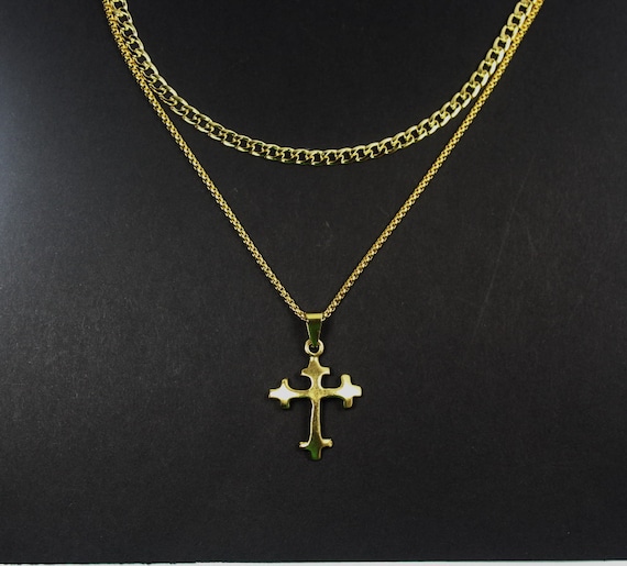 Men Gold Cross Necklace Set 2 Necklace Gold Cross Jewelry