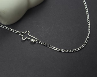 Sideway Carabiner Jewelry. sideways Cross Necklace. Stainless Steel Hook Clip.locker  Cross .Ring Holder neckalce .Screw lock Pendant.Unisex