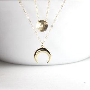 Vollmond Halskette,Halbmond Schmuck,Gold Layering Halskette,Gold Filled Gold Layering Mond Schmuck. 2 Mond, Mondsichel Halskette