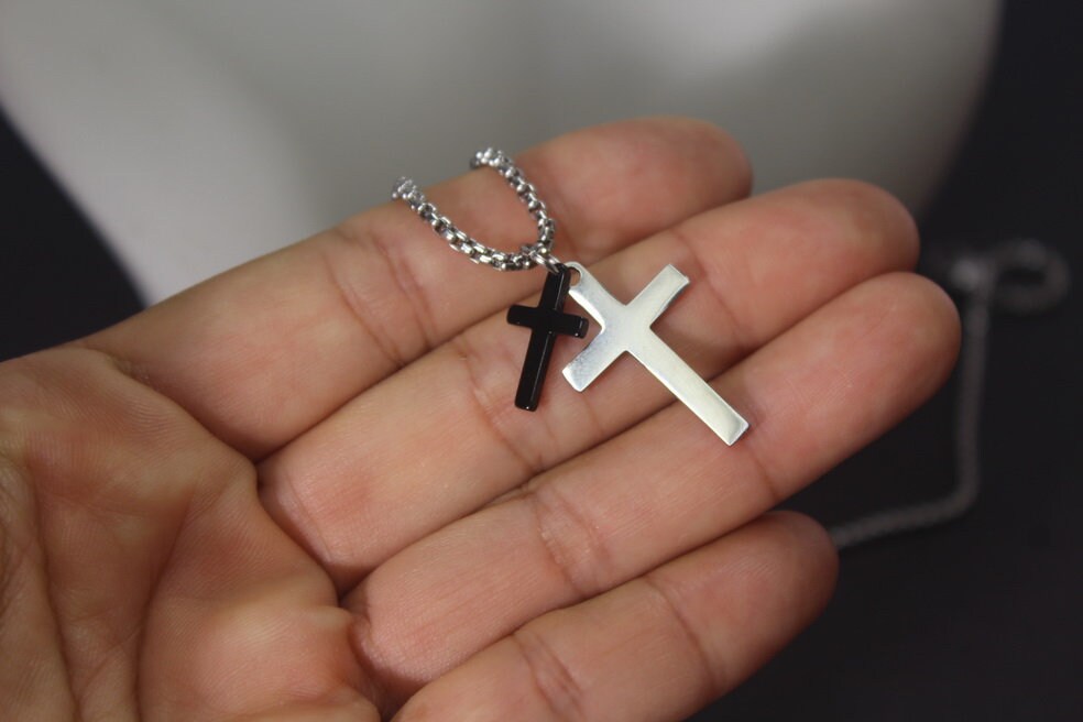 Collana Con Ciondolo Croce In Oro Con Diamanti Neri E Rubini - Foto 7