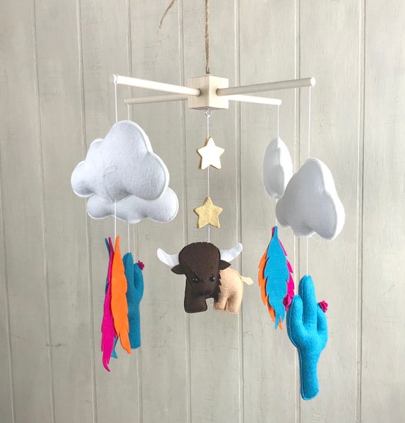 Baby mobile boho mobile tribal mobile felt flowers Etsy