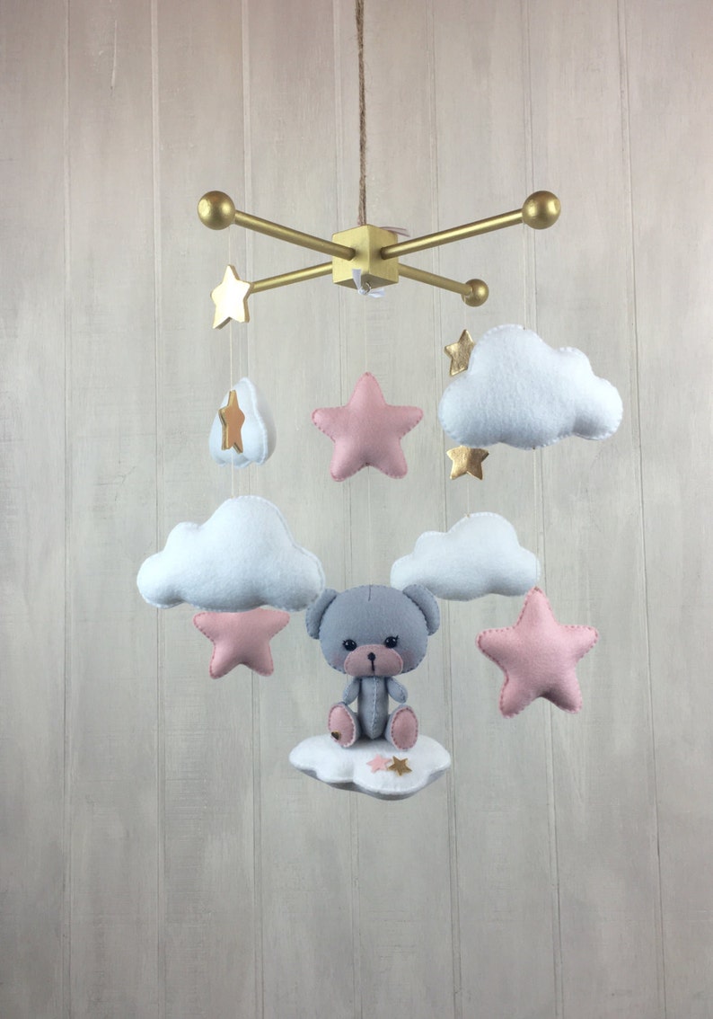 Baby mobile teddy bear mobile star mobile gold mobile | Etsy