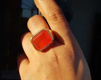 RED CARNELIAN gemstone signet natural stone ring Orion belt silver 18k gold star heart ring
