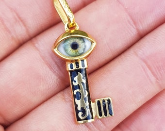 Enamel Eye Key Gold Pendant/Charm