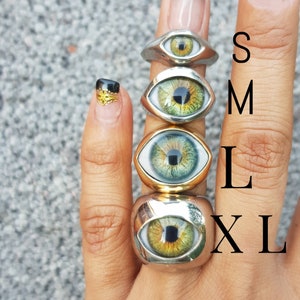 DROOMGROENE KLEUR Zilveren oogprothesesieraden, statement zegelring boze oog, aandenken griezelig coole cadeaus, rare grillige gothic