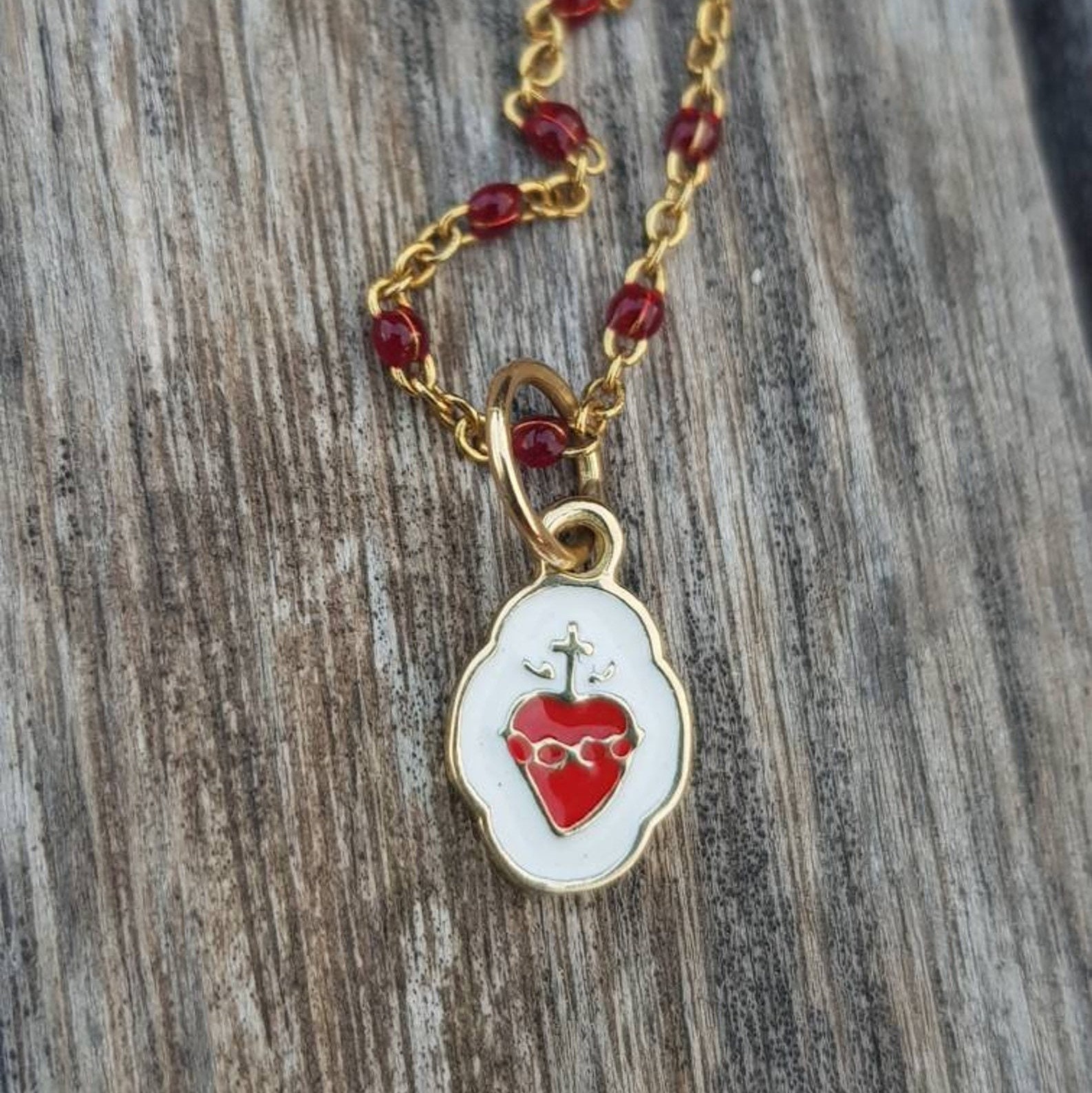 Sacred Heart Gold Pendant Charm Etsy 日本