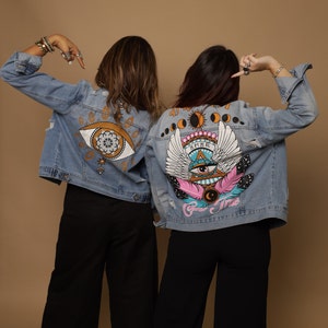 Denim Painted Jacket Cool Eyes - Etsy