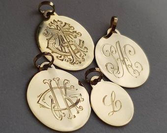 Gold 18k Sterling Initial Hand Engraved Monogram Disc