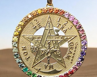 Tetragrammaton Pentagram Pendant Amulet, protection, power, stone halo
