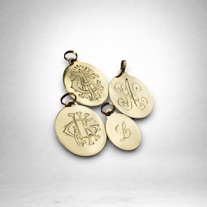 Gold 18k Sterling Initial Hand Engraved Monogram Disc