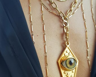 Gold Starry Eye Pendant Charm Rhombus XL Version