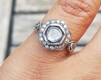 Vintage Diamond 18k and Silver Ring