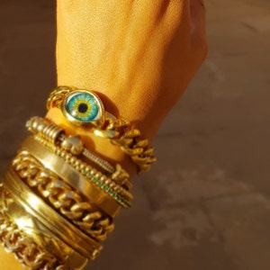 Curb chain cool eye bracelet solid silver gold