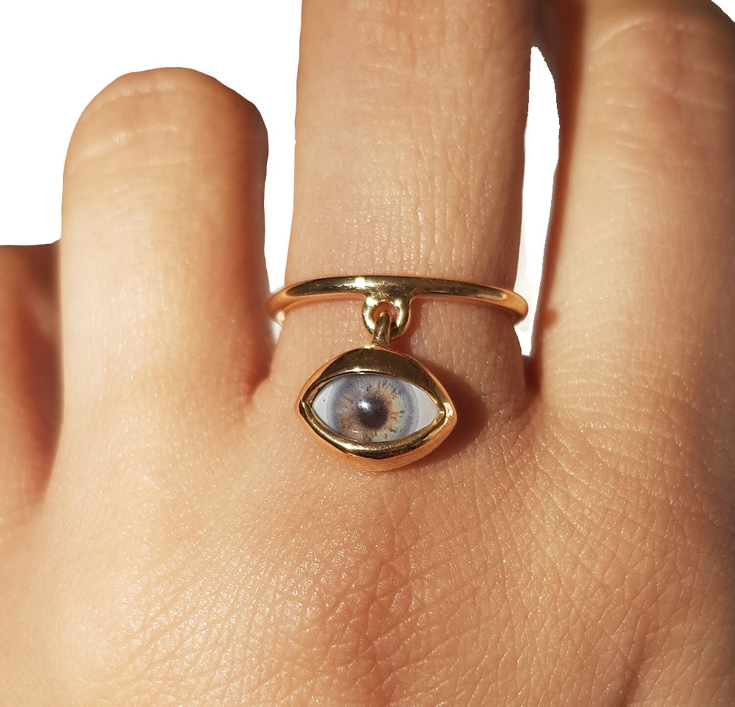 Evil Eye Gold Dangling Eye Ring - Etsy