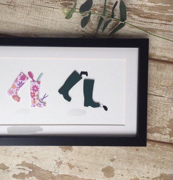 Welly Boot Papercut Family Picture