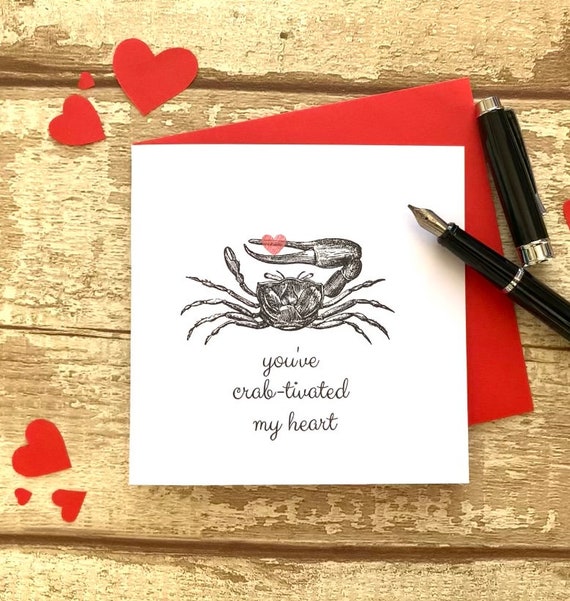 Valentines Card 'you've crab-tivated my heart' funny cheeky, humorous, witty, crab