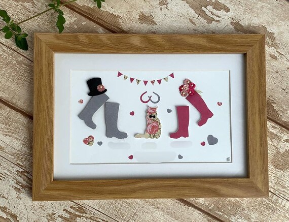 Wedding Welly Boot Papercut Framed Picture
