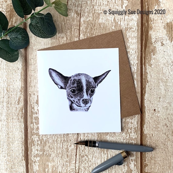 Chihuahua Dog Blank Greetings Card Pen and Ink Drawing