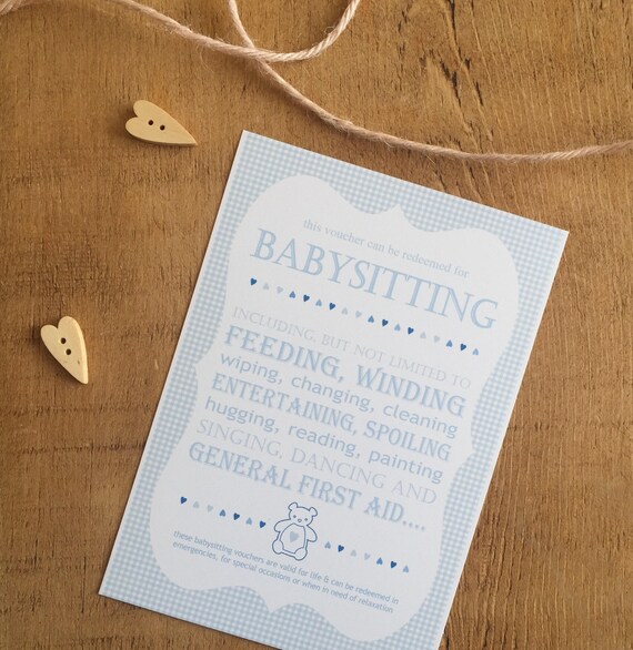 Babysitting Voucher Baby Shower Game Prize pk 4 Etsy