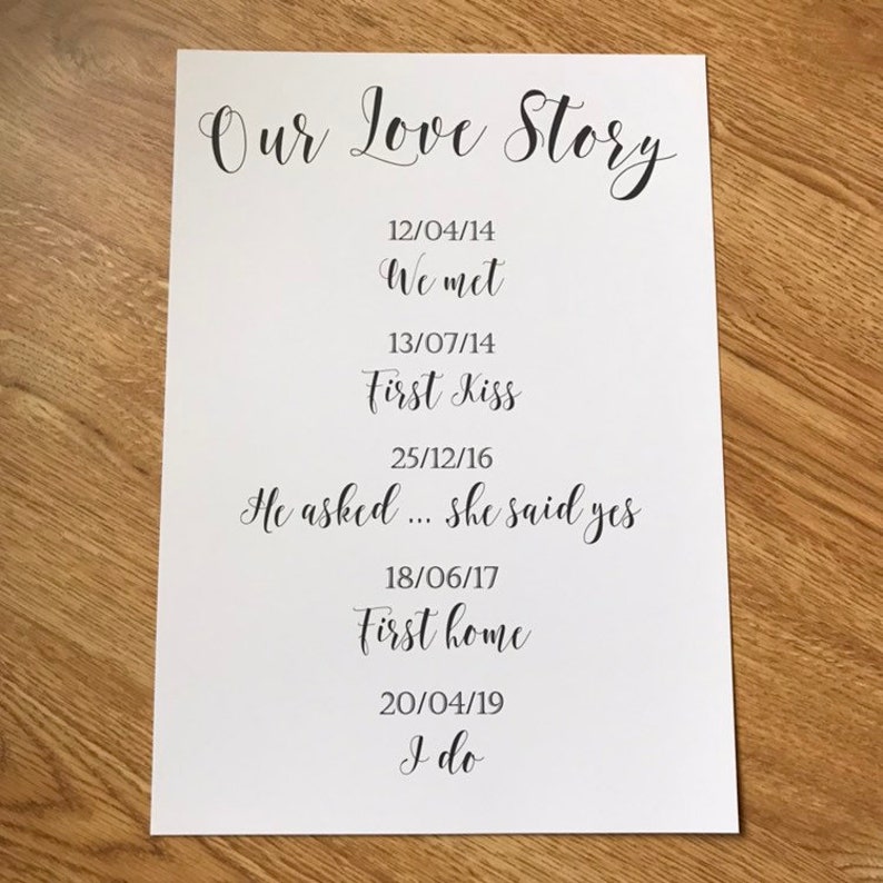Personalised Our Love Story Wedding Sign A4 image 2