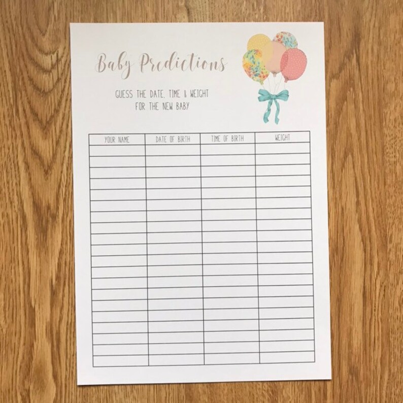 Baby Prediction Sheet A4 Baby Shower Game - Etsy