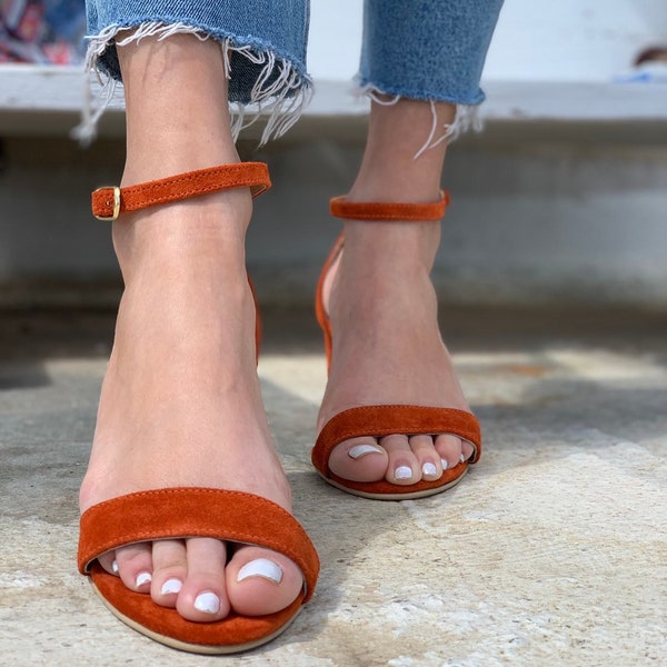 Terracotta Ankle Strap Heel/ Barefoot Sandals medium heel Formal Heels