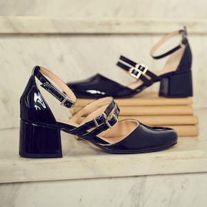 Black patent sandals mid heel 2025